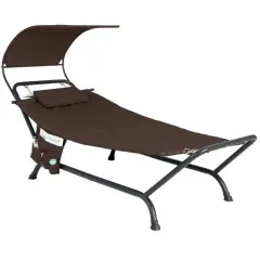 Outdoor Hammock Chaise Lounge Chair with Canopy and Cushion for Patio, Garden or Poolside Brown