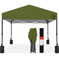 Best Choice Products 10x10ft Easy Setup Pop Up Canopy w/ 1-Button Setup, Wheeled Case, 4 Weight Bags Olive Green