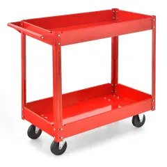 Red 2-Tier Metal Service Cart with Handle and Wheels Perfect for Home and Workshop