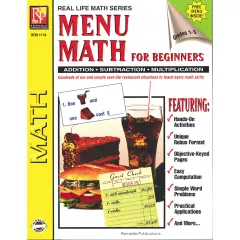 Menu Math for Beginners Book, Grades 1-3