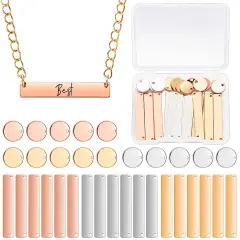 30 Pcs Metal Stamping Blank Tag Pendants for Jewelry Engraving includes 15 Rectangle Stamping Blank Bar Charms Brass Tag, 15 Round Blank Name Pendant for DIY Craft