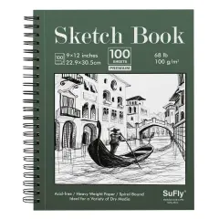 9 x 12 Sketchbook, 68lb/100gsm Sketch Pad 100 Sheets Spiral Bound Acid Free Drawing Paper with Hard Cover Art Paper for Drawing and Painting for Graphite Pencil, Charcoal, Pastels, for Kids & Adults