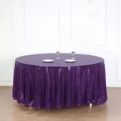 PURPLE Sequined 120" ROUND TABLECLOTH Designer Wedding Party Catering Linens