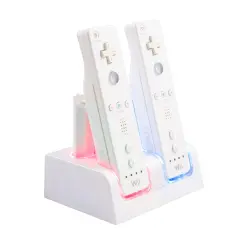 4 Ports Charging Station for Wii Remote Controller, Charger Dock Stand with 4 Bonus 2800mAh Rechargeable Replacement Batteries Pack (Updated Version) White by Insten