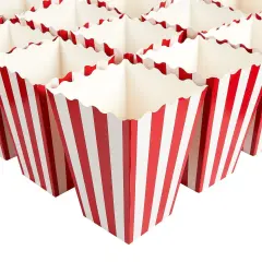 100-Pack of Large Paper Popcorn Favor Boxes, Red & White Candy Holder Containers for Movie Night Favors, Carnival Circus Party Supplies Decorations, (3.7x7.8 In)
