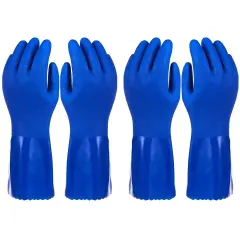 2 Pairs Heavy Duty Rubber Cleaning Gloves for Kitchen, Household, Dishwashing, Reusable and Cotton Lined (XL, Blue)