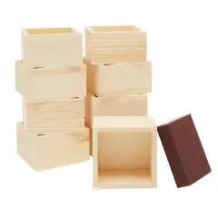 10 Unfinished Small Wooden Boxes for Crafts with 1 Sanding Sponge (4 In, 11 Pieces) Brown