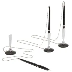 Juvale 3 Pack Desk Pen with Chain - Adhesive Security Pen Holder - 26" Long Chain for Business Counter, Front Desk, Reception, Bank, Hotel (0.5mm Black Ballpoint Pens)