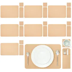 Felt Table Placemats Set of 8 for Dining Table and Kitchen Decor with Drink Coasters and Cutlery Pouches (Beige, 24 Pieces) Brown
