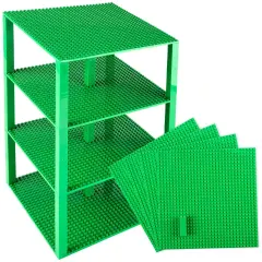 Strictly Briks Large Classic Stackable Baseplates, Building Bricks For Towers, Shelves, and More, 100% Compatible with All Major Brands, Green, 4 Base Plates & 30 Stackers, 10x10 Inches, Ages 3-14