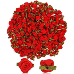Bright Creations 200 Pack Ribbon Red Rose Flower Heads for Faux Floral Decor, Bulk Artificial Flowers, Fake Roses for Valentine&rsquo;s Day, Gift Wrapping, Crafts and Party Supplies (0.6 inch)