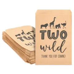 2nd Birthday Decorations for Kids, Girls Boys Two Wild Birthday Party Favor Bags 5 x 7.5" Brown