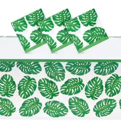 3 Pack Tropical Leaves Tablecloth for Hawaiian Luau, Safari Birthday Party Decorations, Baby Shower (54 x 108 In) Green