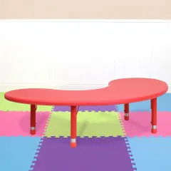 Emma and Oliver 35"W x 65"L Half-Moon Plastic Height Adjustable Activity Table Red