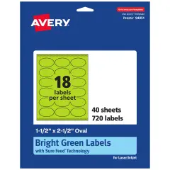 Avery Bright Green Paper Labels, 1.5" x 2.5" Oval