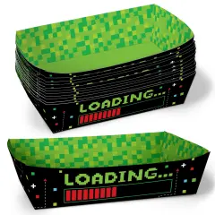 Big Dot of Happiness Pixel Video Game Party Paper Food Trays, Disposable Double-Sided Paper Food Holders for Nachos, Hot Dogs, French Fries - 12 Ct