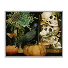 Crow & Skulls Academia Framed Giclee Art Gray