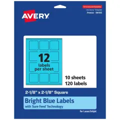 Avery Bright Blue Paper Labels, 2-1/8" x 2-1/8" Square