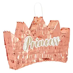 Rose Gold Princess Crown Pinata for Girls Birthday Party Decorations (Small, 14.8 x 3.0 x 10.3 In) Pink