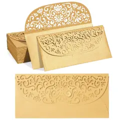 Gold Money Envelopes for Cash Gifts, Laser Cut Holders for Currency for Wedding, Birthday (6.8x3.3 In, 36 Pack)