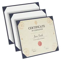3 Pack Navy Blue Certificate Holders with Stand, Single-Sided Document Holders for Diplomas, Awards, Certifications (fits 8.5 x 11)