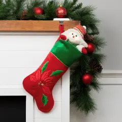 Northlight 20" Red and Green Velveteen Poinsettia Christmas Stocking