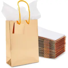 20 Pack Small Gold Party Favor Paper Gift Bags Bulk with Handles and Tissue Paper for Birthday (5.45 x 7.8 x 2.45 inches)