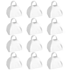 Set of 12 3-inch Cowbells with Handle, Hand Percussion Cow Bells Noise Makers for Sporting Events, Football Games (White)