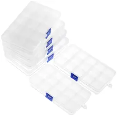 6-Pack Clear Jewelry Box 6 Pack Plastic Bead Storage Container, Earrings Storage Craft Organizer with Adjustable Dividers, 15 Compartments Each, 6.7" x 0.8"x 4"