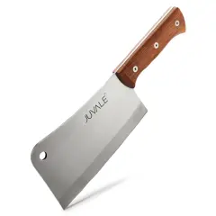 Meat Cleaver Bone Chopper for Chef, Meat Cutting - Heavy Duty Butcher Knife with Wooden Handle for Kitchen (8 Inch) Silver