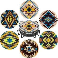 6 Pcs Diamond Painting Coasters with Holder, Aztec Diamond Art Coasters DIY Coaster Diamond Art Kits for Beginners, Adults & Kids Small Diamond Painting Kits Accessories