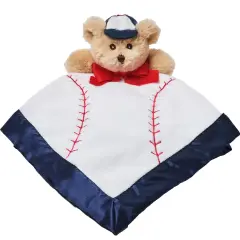 Bearington Baby Lil&rsquo; Slugger Snuggler, 15 Inch Baseball Plush Stuffed Animal Teddy Bear Security Blanket Lovey for Babies, For Ages 0-3 White