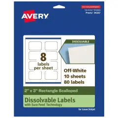 Avery Dissolvable Labels, 2" x 3" Rectangle Scalloped