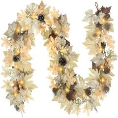 Realistic Fall Garland with Lights, 6 FT Real Touch Feel Leaves Garland