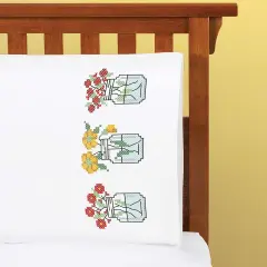 HerrschnersMason Jar Bouquets Pillowcase Pair Stamped Cross-Stitch Multi