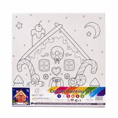 Angels Craft Paint by Number Canvas Set - Christmas Candy Cottage | Includes: 1 Pre-printed Canvas, 6 Acrylic Paint pots, 1 Artist Brush