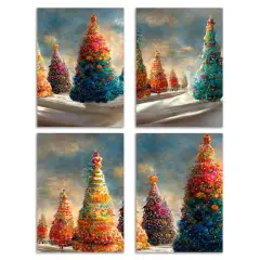 Colorful Christmas Tree Cards - 24-Pack Holiday Greeting Cards with 4 Vibrant, Artistic Tree Designs, Perfect for Sharing Merry Christmas & Holiday Wishes, Blank Inside for Personalized Messages - Bright and Festive Stationery Set