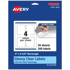 Avery Glossy Clear Rectangle Labels with Sure Feed, 4" x 3-1/3"