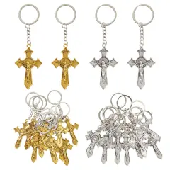 Juvale 24-Pack Cross Keychain Bulk Set, 3.6 Inches, Silver and Gold, Religious Keychains for First Communion, Baptism, Funeral, Church Events, Cross Catholic Key Chain Favors for Guests and Groups