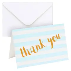 Blue Striped Thank You Cards - Pack of 12 with Envelopes for Wedding, Baby Shower, Business Events 5.91 x 3.94 x 0.1 inches