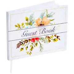 Floral Guest Book for Reception, Baby Shower with 56 Sheets/112 Pages, Bookmark Ribbon (8x6 in) Blue