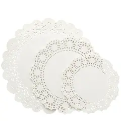 150 Pack Round White Paper Doilies Assorted Sizes for Cake, Food, Dessert - Lace Paper Placemats for Crafts, Plates, Party Table, Wedding (6.5, 8.5, and 10.5 Inch)