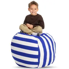 Creative QT Stuff &rsquo;n Sit Extra Large 38&rsquo;&rsquo; Bean Bag Storage Cover for Stuffed Animals & Toys, Giant Beanbag Chair for Plush, Toddler & Kids Rooms Bedroom Organizer for Christmas, Blue/White Stripe