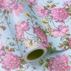 Kraft Floral Wrapping Paper Roll - Mini Roll - 17 Inch x 16.5 Feet - Vintage Floral Design Perfect for Wedding