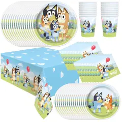 Bluey Birthday Party Supplies Bundle with Bluey Dinner Plates, Bluey Cake Plates, Bluey Napkins, and Bluey Table Cover - Serves 16