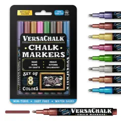 VersaChalk Metallic Liquid Chalk Markers for Chalkboards, Set of 8 - 3mm Fine Tip