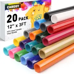 Heat Transfer Vinyl HTV for DIY T-Shirts 12 Inches by 3 Feet Rolls (20 Pack)