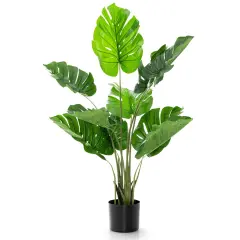 Costway 4FT Artificial Monstera Deliciosa Plant Palm Tree w/ Cement-Filled Pot Indoor Outdoor