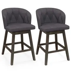 Costway 2/4 PCS Counter Height Bar Stools Fabric Upholstered Island Stools with 360&deg; Swivel Seat Gray