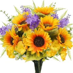 Artificial Sunflowers 14.96" Silk Flowers, Yellow Faux Wildflower Sunflowers Floral Arrangements Bouquet for Home, Kitchen, Table Centerpieces Decor